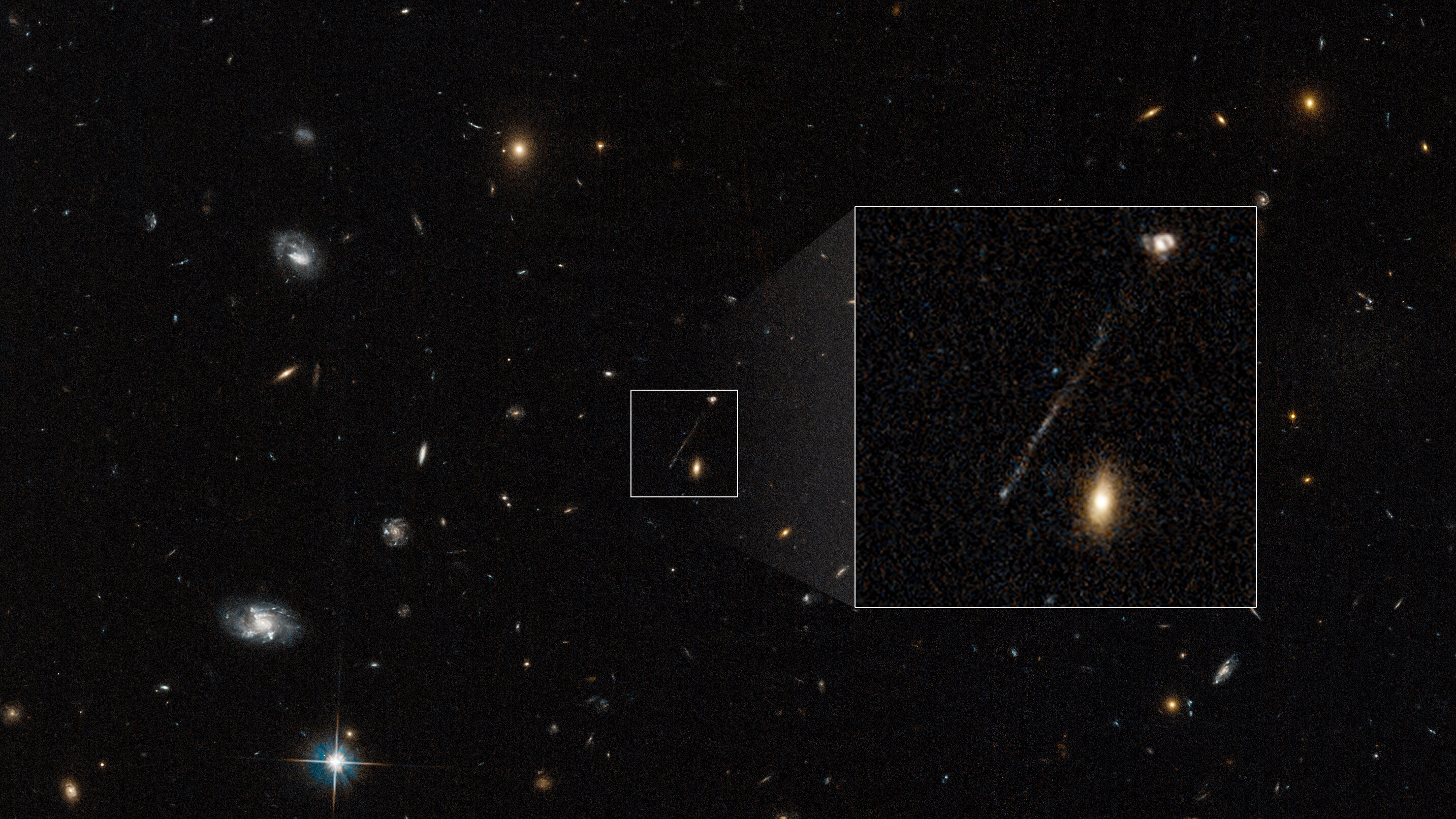 Imagen del Hubble mostrando la traza lineal de estrellas dejada por RBH-1